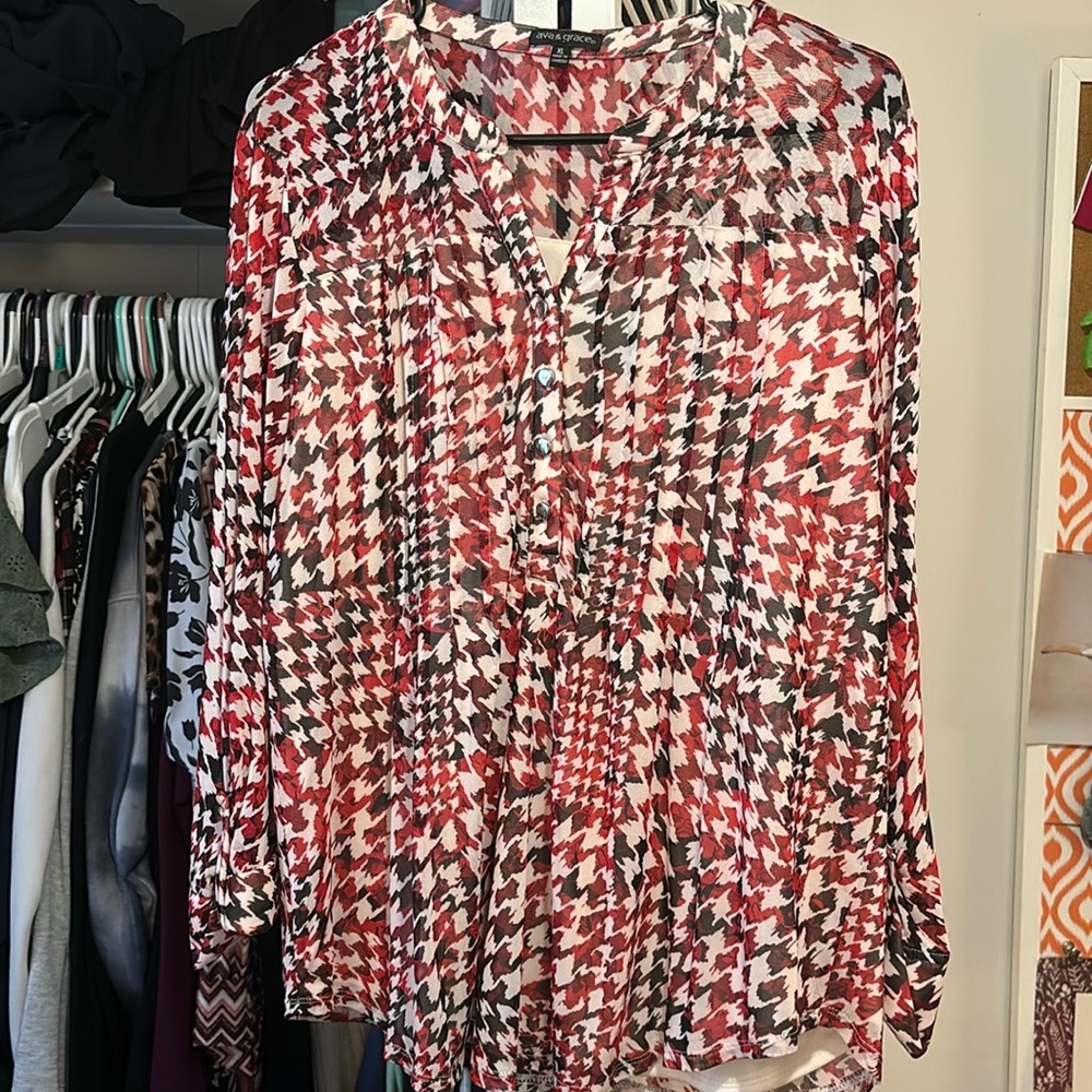 Red,black and white blouse
